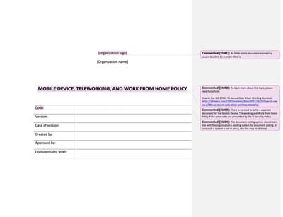 Mobile Device, Teleworking and Work from Home Policy - Advisera